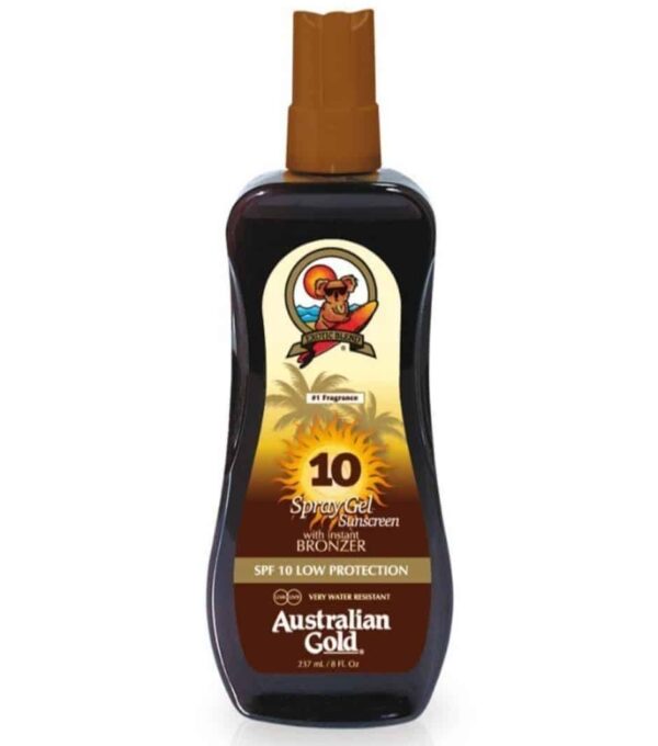 Australian Gold SPF10 Spray Gel Sunscreen BRONZER 237 ml