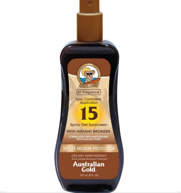 Australian Gold SPF15 Spray Gel Sunscreen BRONZER 237 ml